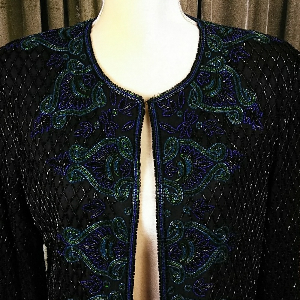 Vintage Scala Silk Beaded Formal Jacket Top - Picture 2 of 8